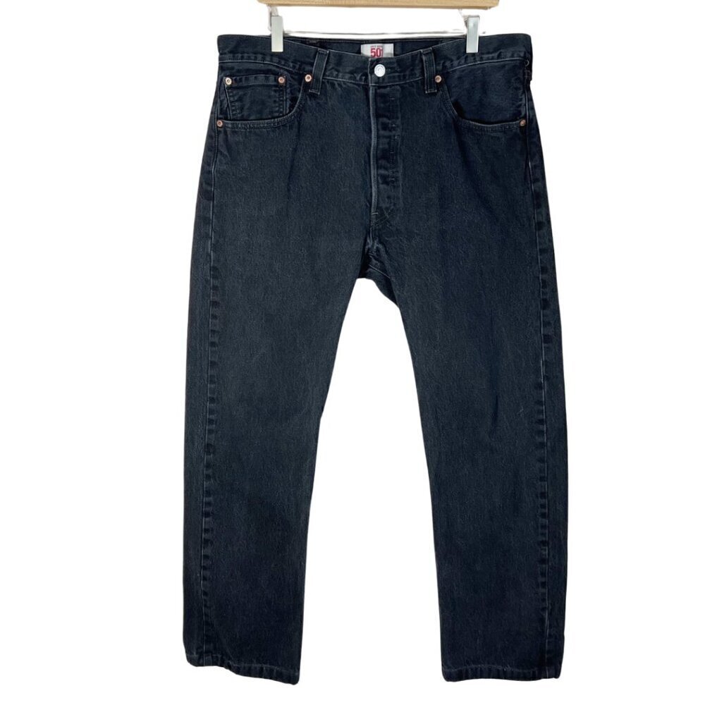 Levi's Original 501 Straight Leg Button Fly Black Jeans Denim Size 38 x 34 - Picture 1 of 5
